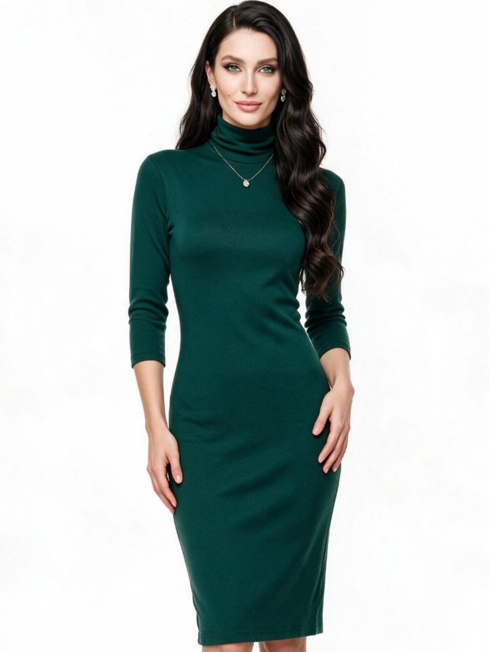 Susana Monaco Dark Hunter Forrest Green Bodycon Stretch Turtleneck Dress, XS